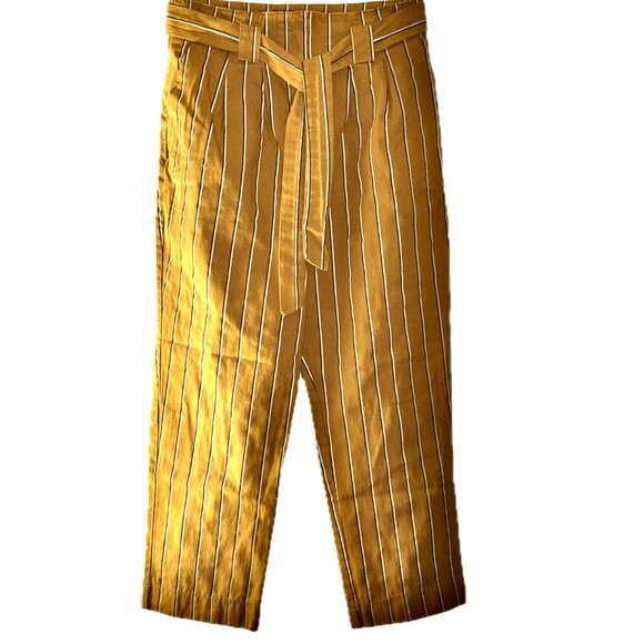 Topshop Striped Paper Bag Pants Mustard Black Womens Size US 8 - Picture 3 of 9